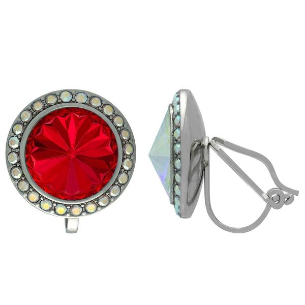 Crystalized With Dreamtime Crystal Clip-On Earrings For Dance Scarlet/Crystal Ab 11Mm - Pair