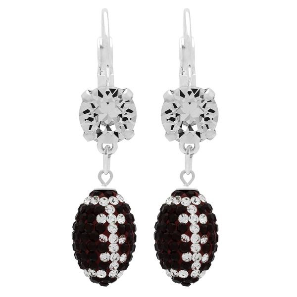 Football Earrings - Siam/Crystal - With Crystal Solitaire - Pair