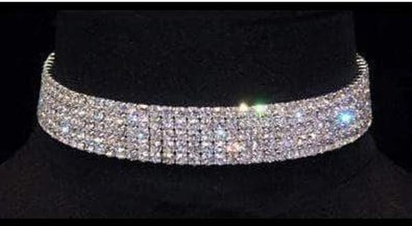 5 Row Stretch Rhinestone Choker Necklace Crystal /Silver