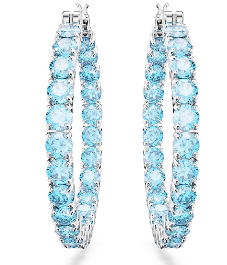 Swarovski Collections - Matrix Hoop Earrings Round Cut, Blue, Rhodium Plated - Pair