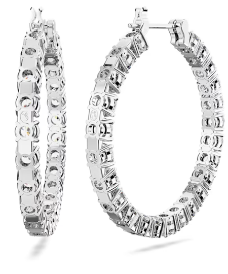 Swarovski Collections - Matrix Hoop Earringsround Cut, White, Rhodium Plated - Pair