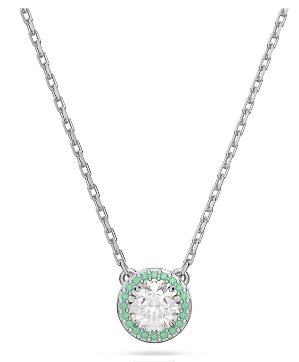 Swarovski Collections - Constella Pendant, Round Cut, Pavé, Green, Rhodium Plated