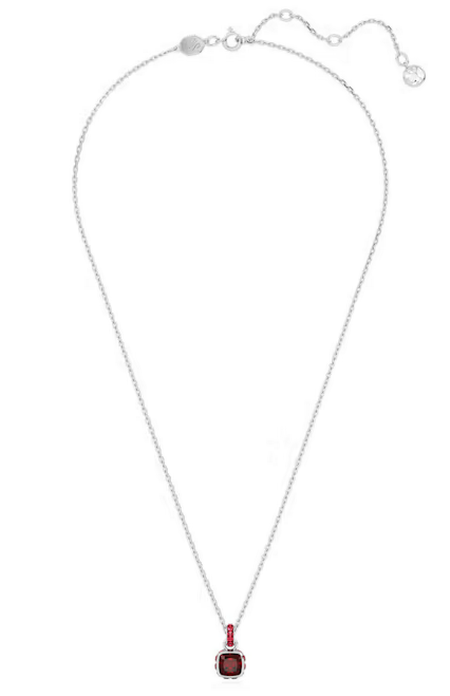 Swarovski Collections - Birthstone Pendant Square Cut, January, Red, Rhodium Plated