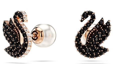 Swarovski Collections - Swarovski Swan Stud Earrings Swan, Black, Rose Gold-Tone Plated - Pair