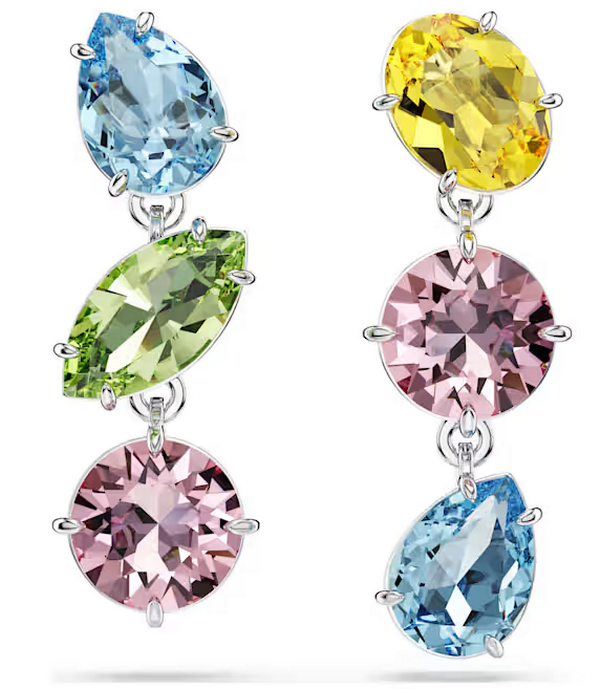 Swarovski Collections - Gema Drop Earrings Asymmetrical Design, Mixed Cuts, Multicolored, Rhodium Plated - Pair