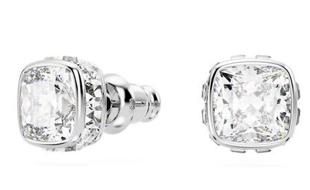 Swarovski Collections - Birthstone Stud Earrings Square Cut, April, White, Rhodium Plated - Pair