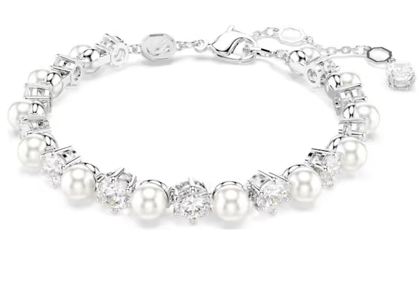 Swarovski Collections Matrix Tennis Bracelet Crystal Pearl, Round Cut, White, Rhodium Plated