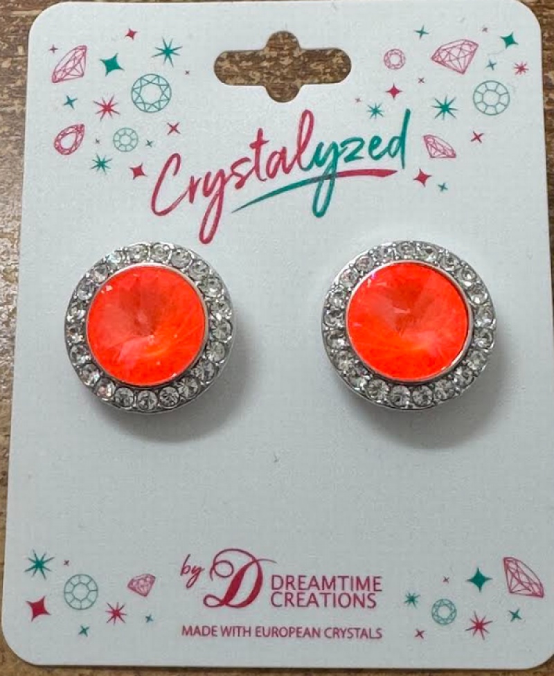 Crystalized With Dreamtime Crystal Stud Earrings For Dance Crystal Electric Orange Ignite/Crystal 17Mm - Pair