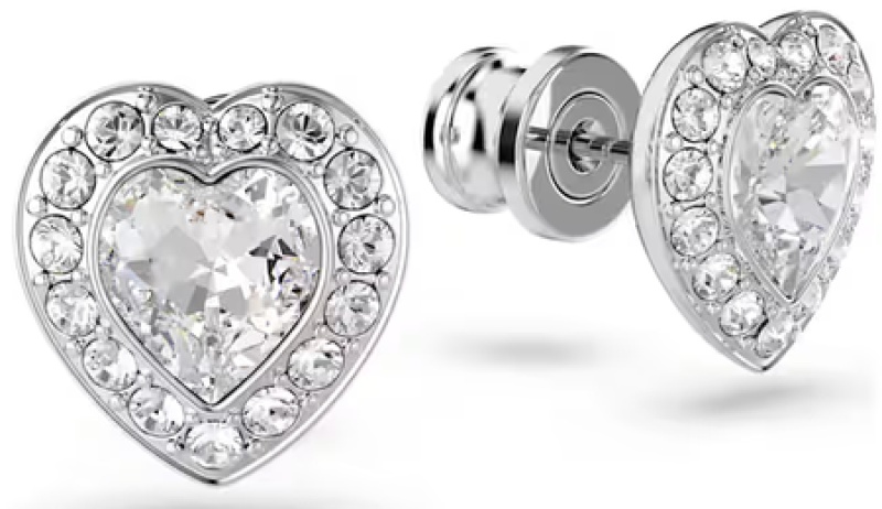 Swarovski Collections - Ariana Grande X Swarovski Stud Earrings Mixed Cuts, Heart, White, Rhodium Plated - Pair