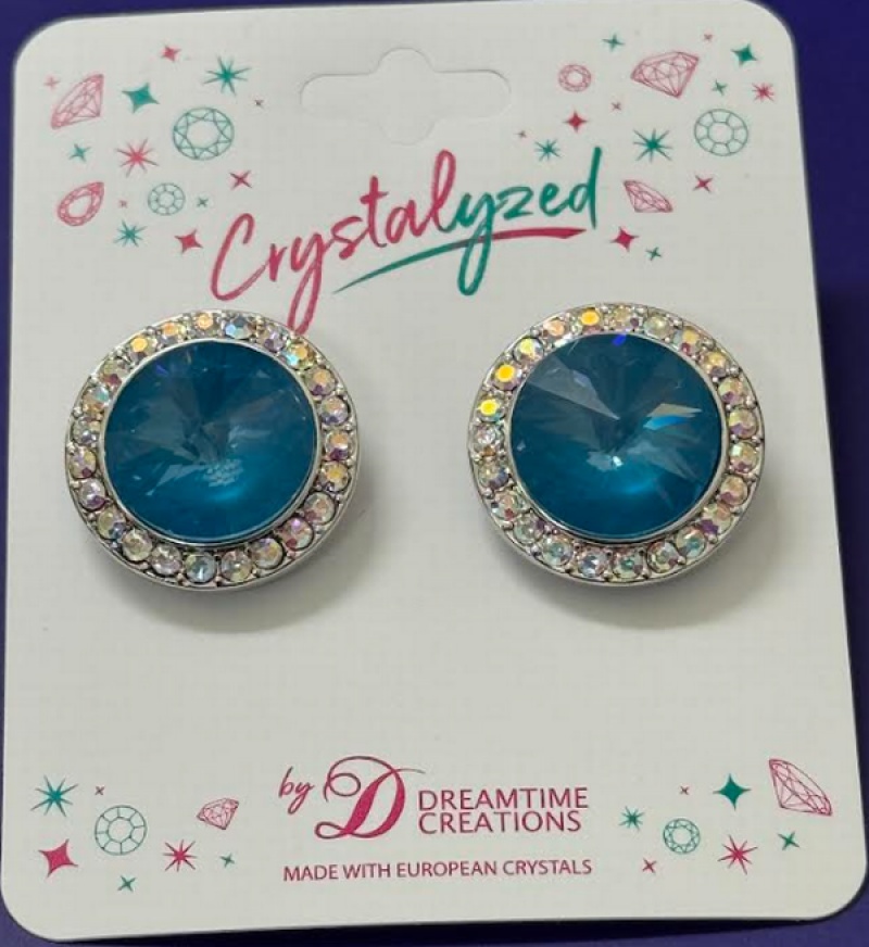 Crystalized With Dreamtime Crystal Clip-On Earrings For Dance Crystal Teal Ignite/Crystal Ab 19Mm - Pair