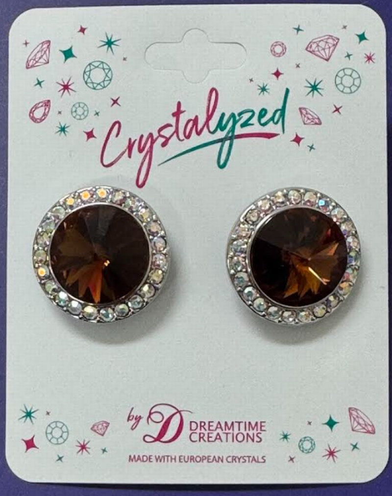 Crystalyzed With Dreamtime Crystal Stud Earrings For Dance Reinvented Smoked Topaz/Crystal Ab 19Mm - Pair