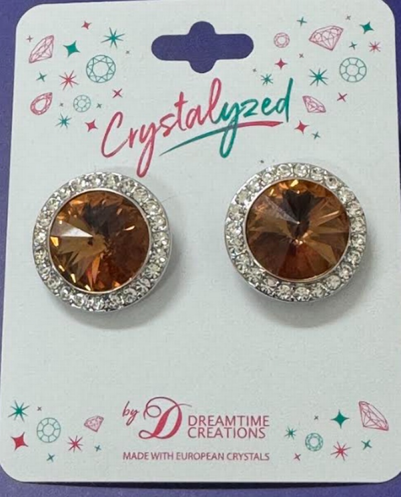 Crystalized With Dreamtime Crystal Stud Earrings For Dance Reinveted Light Smoked Topaz/Crystal 19Mm - Pair
