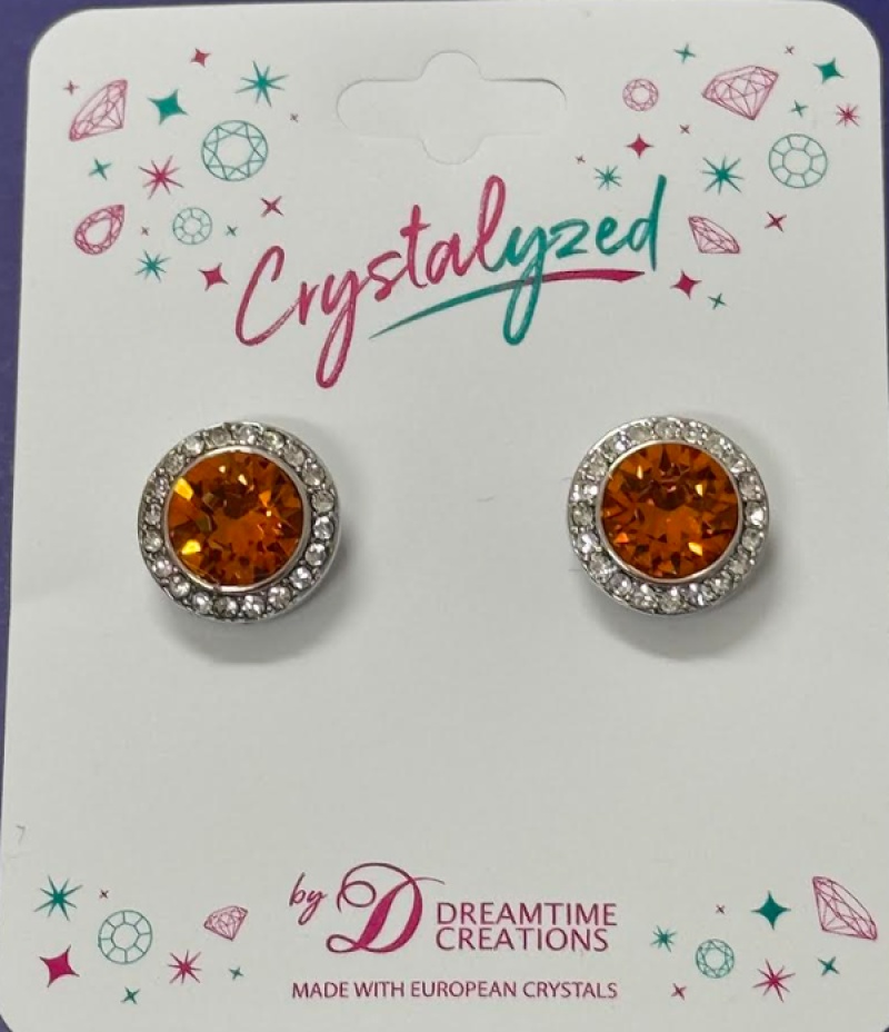Crystalized With Dreamtime Crystal Stud Earrings For Dance Dark Orange/Crystal 13Mm - Pair