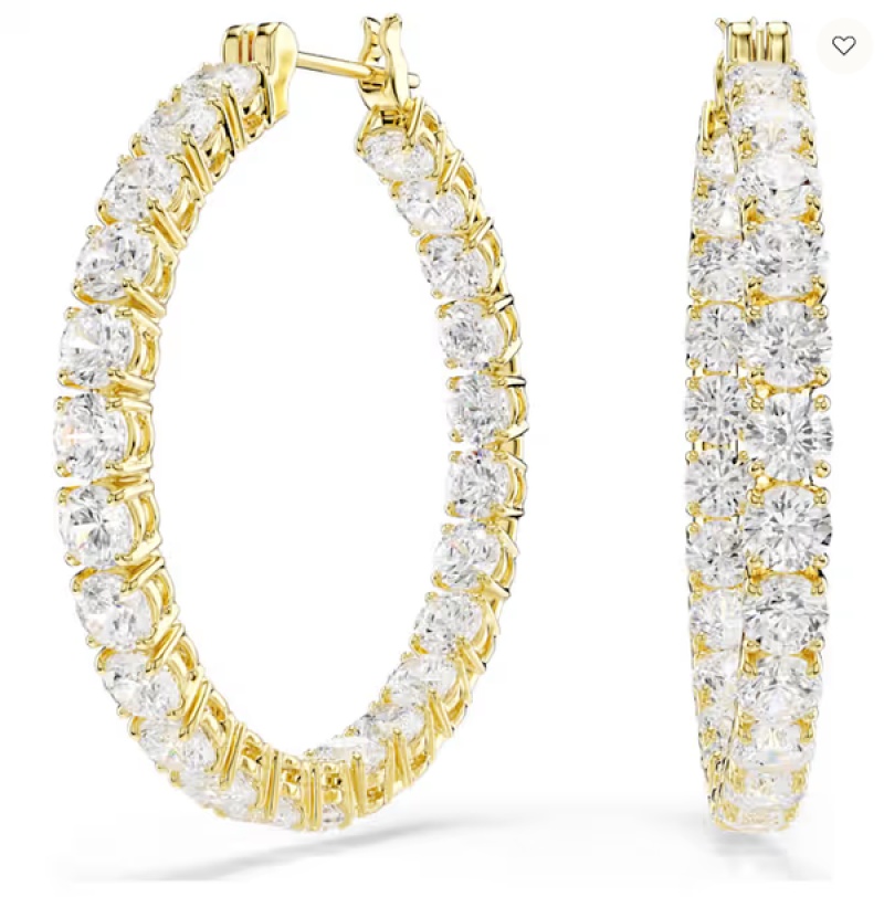 Swarovski Collections - Matrix Hoop Earrings Round Cut, White, Gold-Tone Plated - Pair