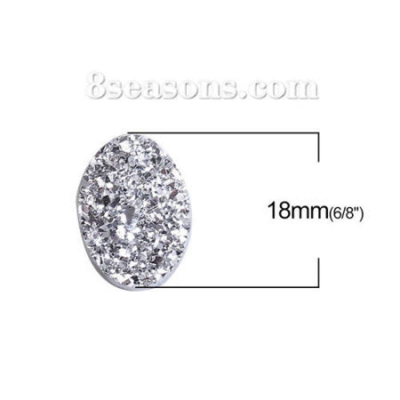 Resin Druzy/ Drusy Dome Seals Cabochon Oval Silver 18Mm( 6/8") X 13Mm( 4/8"), 50 Pcs