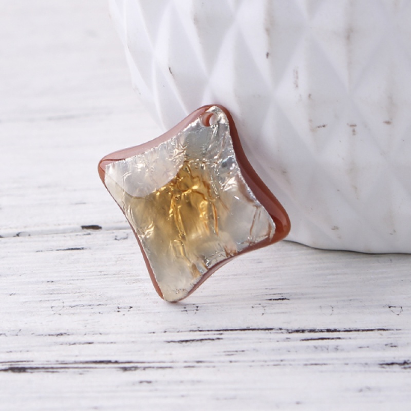 Resin Ab Rainbow Color Aurora Borealis Charms Rhombus Coffee Golden 25Mm(1") X 24Mm(1"), 10 Pcs