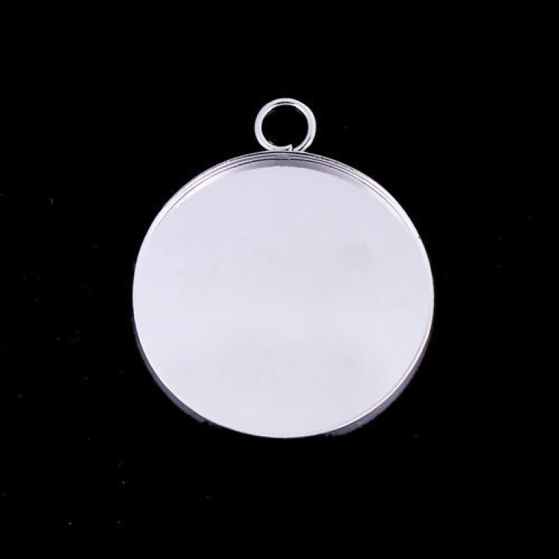 Iron Based Alloy Pendants Round Disc Silver Tone Cabochon Settings (Fits 25Mm Dia.) 32Mm X 27Mm, 20 Pcs