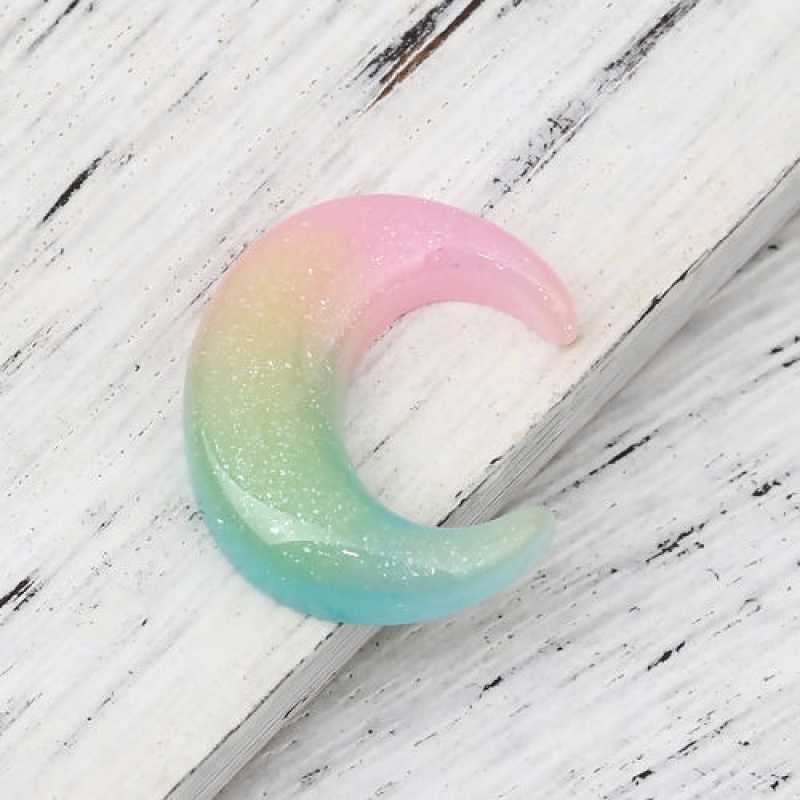 Resin Dome Seals Cabochon Half Moon Multicolor Glitter 25Mm(1") X 22Mm( 7/8"), 30 Pcs