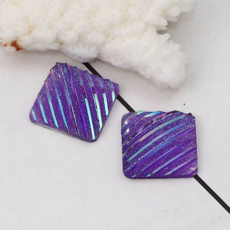 Resin Ab Rainbow Color Aurora Borealis Dome Seals Cabochon Square Purple Stripe Pattern Glitter 16Mm( 5/8") X 16Mm( 5/8"), 50 Pcs