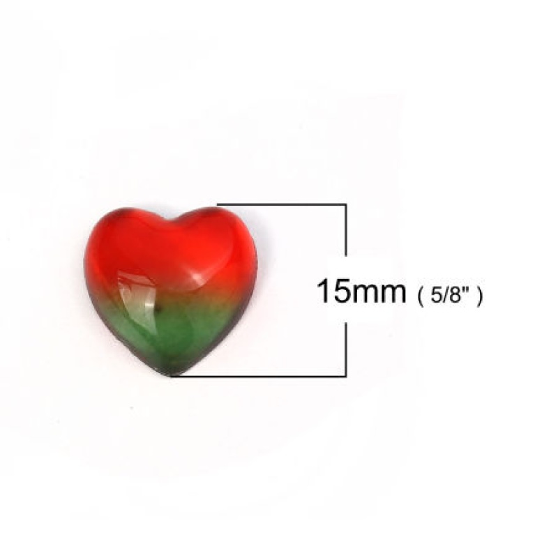 Glass Dome Seals Cabochon Heart Flatback Red & Green 15Mm( 5/8") X 15Mm( 5/8"), 5 Pcs