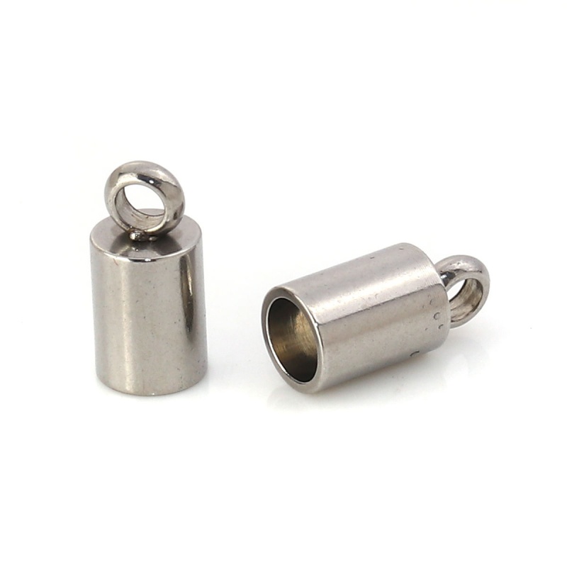 304 Stainless Steel Cord End Caps Cylinder Silver Tone (Fits 3Mm Cord) 8Mm( 3/8") X 4Mm( 1/8"), 20 Pcs