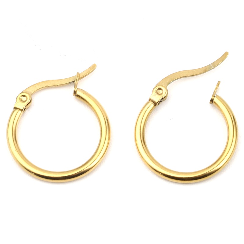 2 Pcs Vacuum Plating 304 Stainless Steel Hoop Earrings Gold Plated Circle Ring 19Mm Dia