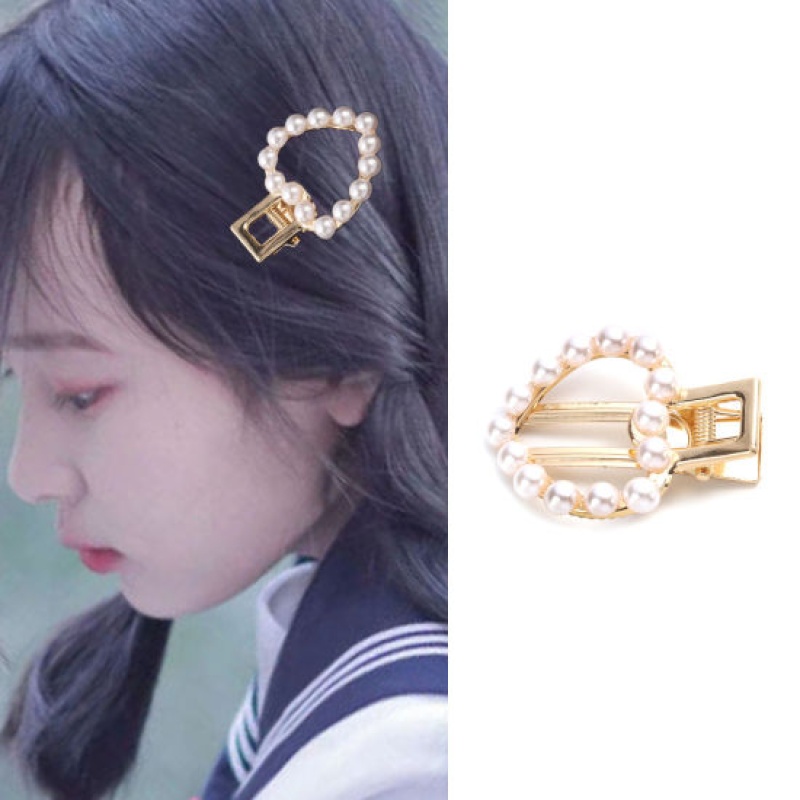 Hair Clips Findings Gold Plated White Heart Imitation Pearl 5.4Cm X 3.8Cm, 2 Pcs