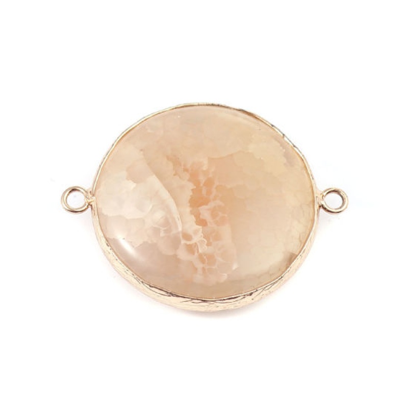 (Grade A) Agate ( Natural ) Connectors Round Gold Plated Yellow 3.9Cm X 3.1Cm, 1 Piece