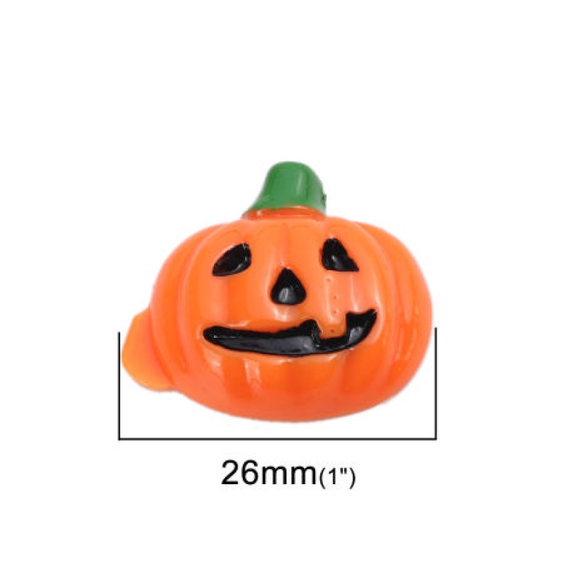 Resin Halloween Dome Seals Cabochon Pumpkin Orange-Red 26Mm X 25Mm, 10 Pcs