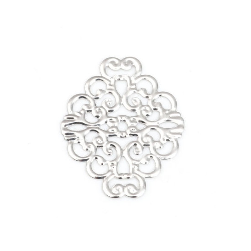 Zinc Based Alloy Filigree Stamping Connectors Geometric Silver Tone Filigree 37Mm X 30Mm, 50 Pcs