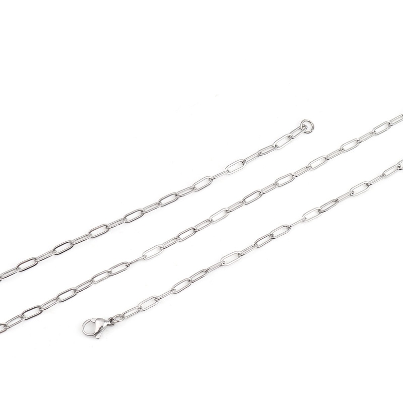 Wholesale Paperclip Link Chain Necklace, Silver Tone 304 Stainless Steel, Unisex Minimalist Gift Jewelry For Retailer, 80Cm(31.5") Long, Chain Size: 3Mm, 1 Piece