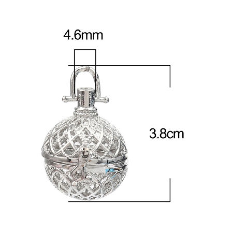 Zinc Based Alloy Pendants Mexican Angel Caller Bola Harmony Ball Wish Box Locket Filigree Silver Tone Can Open (Fits 20Mm Beads) 38Mm X 29Mm, 2 Pcs