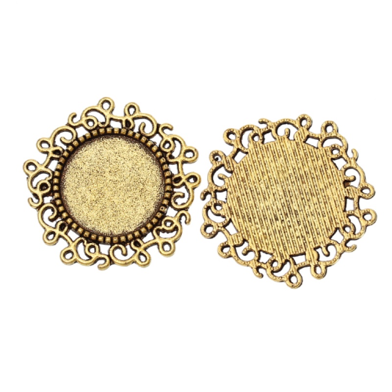 Zinc Based Alloy Embellishments Findings Round Gold Tone Antique Gold Cabochon Settings (Fit 14Mm Dia) 24Mm X 24Mm(1"X 1"), 50 Pcs