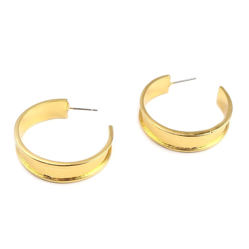 Cabochon Settings Hoop Earrings Findings C Shape Gold Plated (Fit 3.7Cm X 0.7Cm) 37Mm X 9Mm, Post/ Wire Size: (21 Gauge), 1 Pair