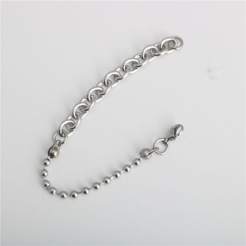 Wholesale Splicing Stainless Steel Ball Chain Bracelets, Silver Tone Unisex Minimalist Gift Jewelry Supply, 18Cm(7.1") Long, 1 Piece