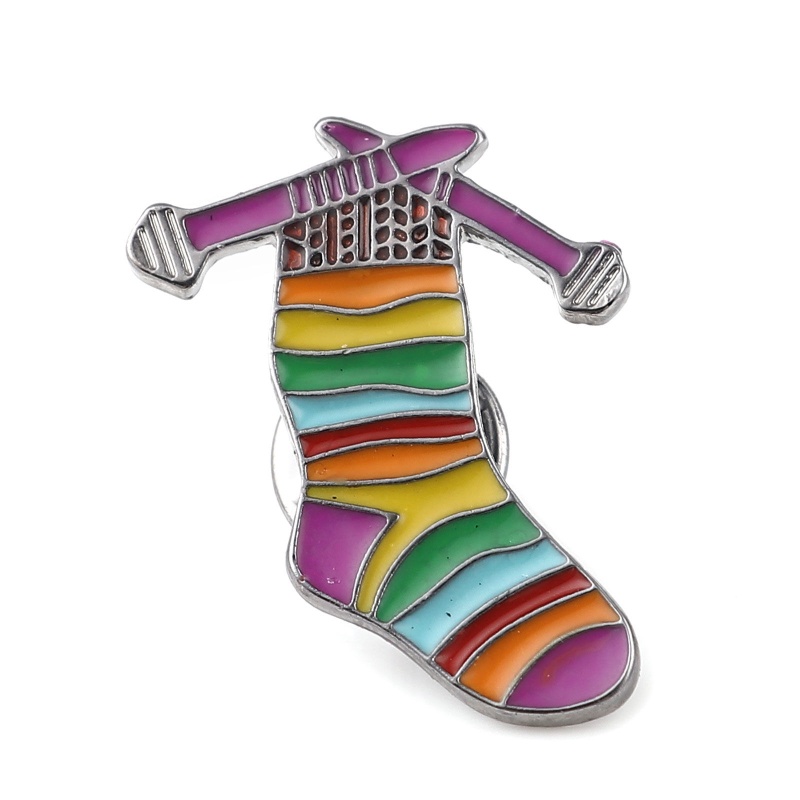 Pin Brooches Findings Sock Gunmetal Multicolor Enamel 29Mm X 23Mm, 2 Pcs
