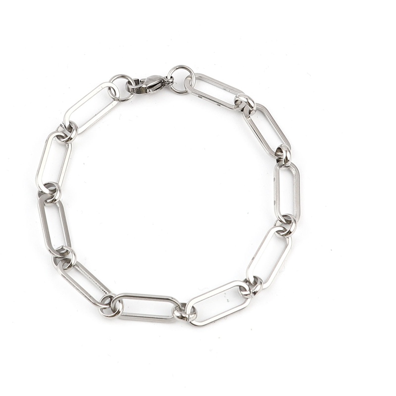 Stainless Steel Bracelets, Silver Tone Unisex Stylish Minimalist Gift Jewelry Supply, 19.2Cm(7 4/8") Long, Chain Size: 7Mm, 1 Piece