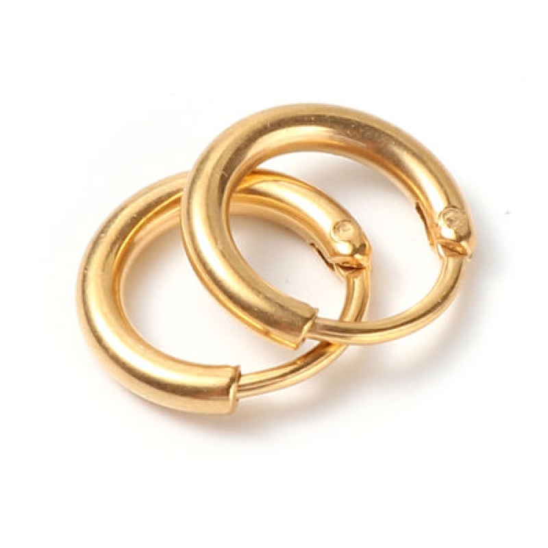 1 Pair Vacuum Plating Stainless Steel Hoop Earrings Gold Plated Circle Ring 12Mm Dia., Post/ Wire Size: (19 Gauge)