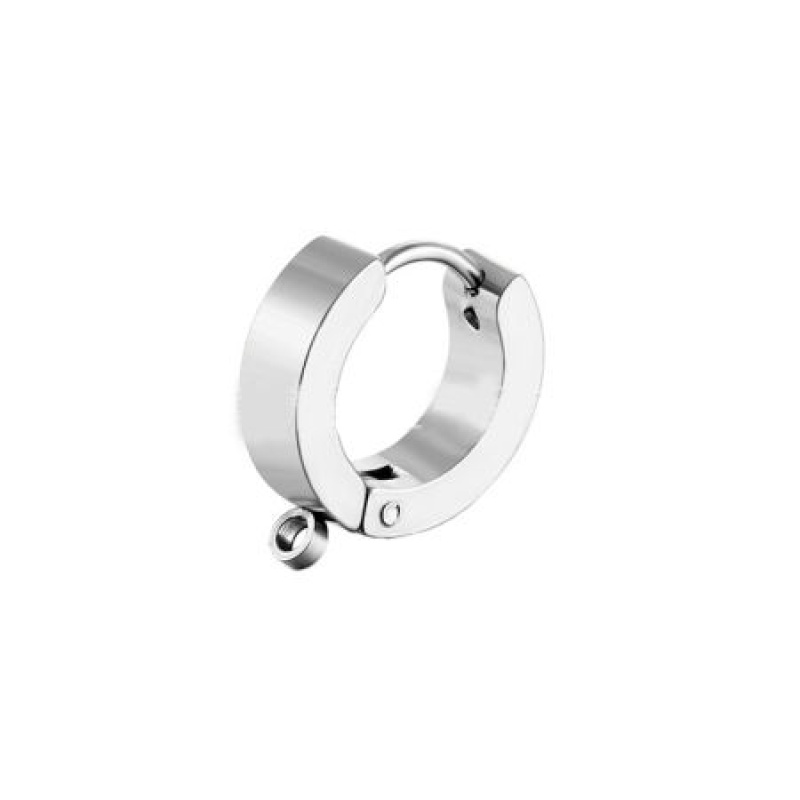 316 Stainless Steel Hoop Earrings Circle Ring Silver Tone With Loop 9Mm X 4Mm, 2 Pcs