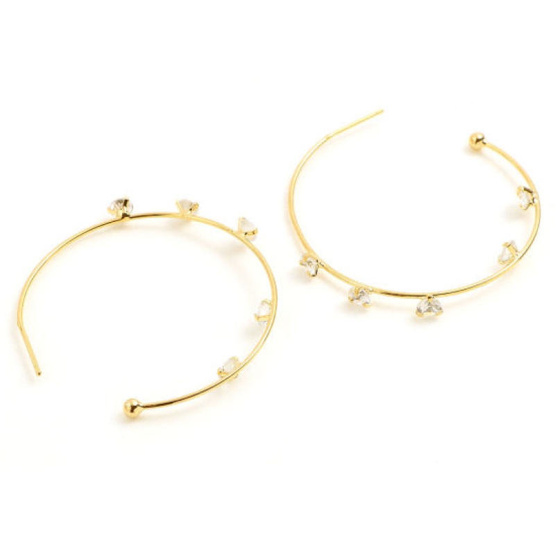 Brass Earrings 18K Real Gold Plated C Shape 4.2Cm Dia., Post/ Wire Size: (20 Gauge), 2 Pcs