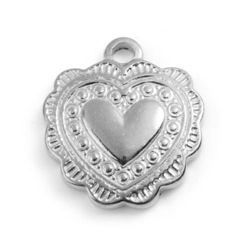 201 Stainless Steel Valentine's Day Charms Silver Tone Heart 16Mm X 14Mm, 1 Piece