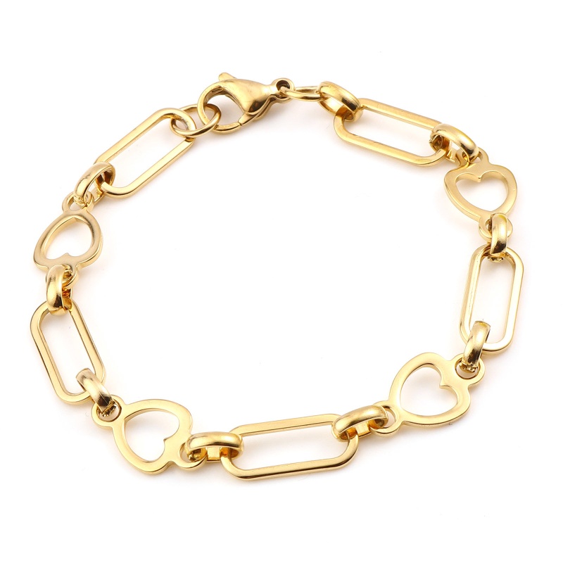 Wholesale Heart 304 Stainless Steel Bracelets, Gold Plated Vacuum Plating, Unisex Minimalist Gift Jewelry Supply, 19Cm(7.5") Long, 1 Piece
