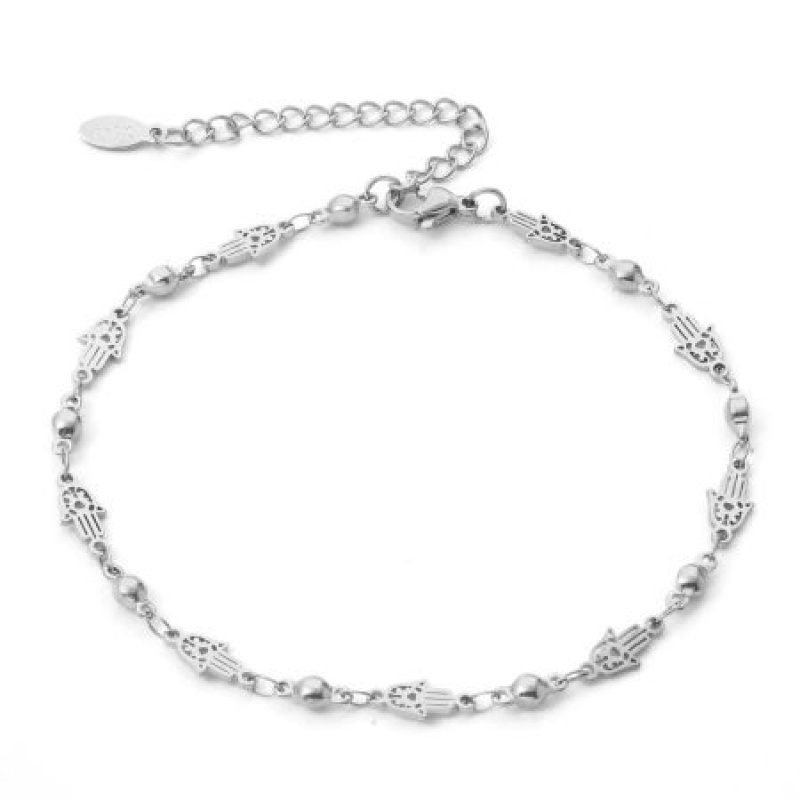 304 Stainless Steel Religious Anklet Silver Tone Hamsa Symbol Hand 22Cm(8 5/8") Long, 1 Piece