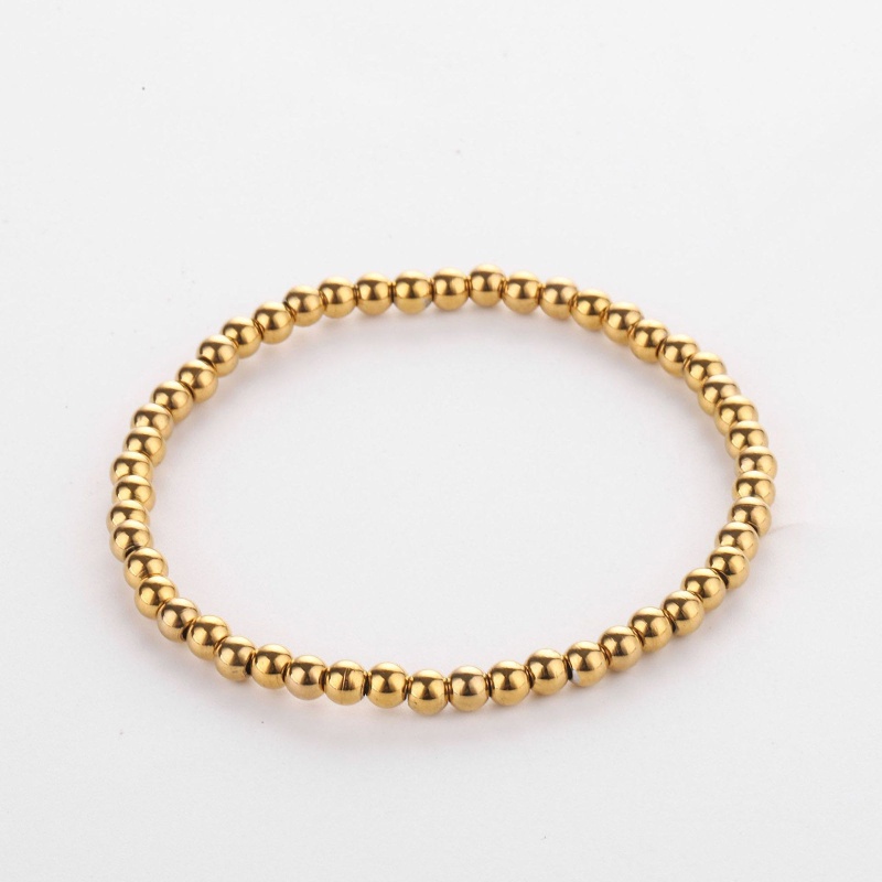 Wholesale Elastic 3Mm 304 Stainless Steel Beaded Bubble Bracelets, Gold Plated Unisex Simple Dainty Gift Jewelry Supply, 18Cm(7.1") Long, 1 Piece