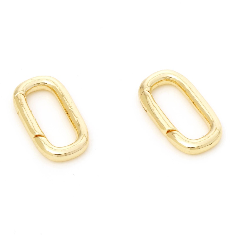 2 Pcs Eco-Friendly Brass Bolt Spring Ring Clasps Rectangle 18K Real Gold Plated 18Mm X 10Mm