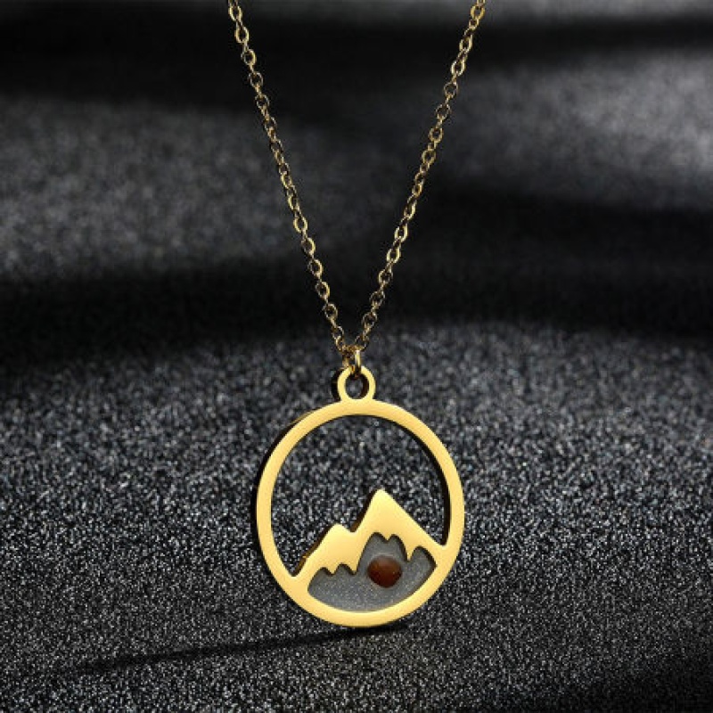 Creativity Mustard Seed 316 Stainless Steel Necklace Gold Plated Round Mountain 45Cm(17 6/8") Long, 1 Piece