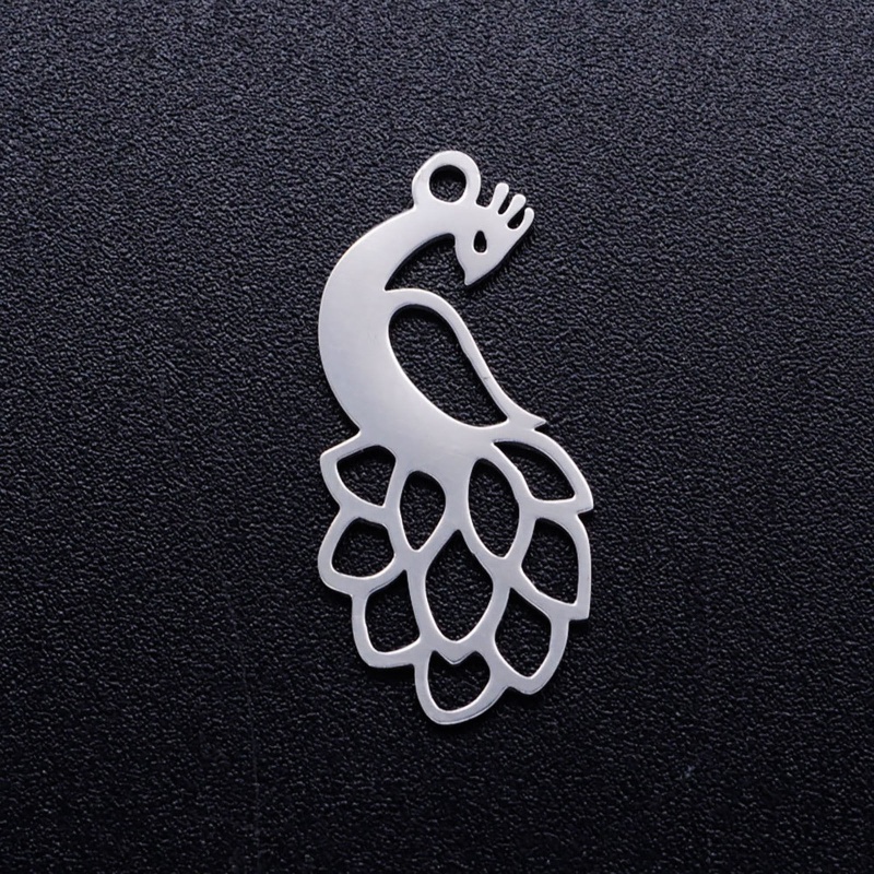 201 Stainless Steel Charms Silver Tone Peacock Animal Hollow 23Mm X 11Mm, 2 Pcs