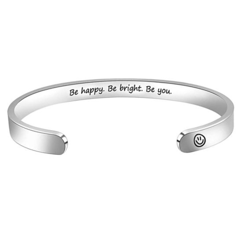 304 Stainless Steel Positive Quotes Energy Open Cuff Bangles Bracelets Silver Tone Word Message 6.5Cm X 5.5Cm, 1 Piece