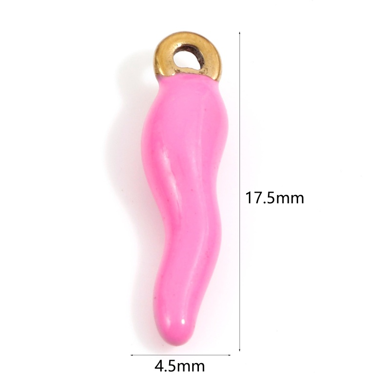 2 Pcs Vacuum Plating 304 Stainless Steel Charms Gold Plated Fuchsia Cornicello Italian Horn Chili Enamel 17.5Mm X 4.5Mm
