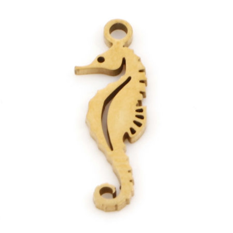 3 Pcs Eco-Friendly Pvd Vacuum Plating 201 Stainless Steel Ocean Jewelry Charms 18K Gold Plated Seahorse Animal Hollow 17.5Mm X 6Mm
